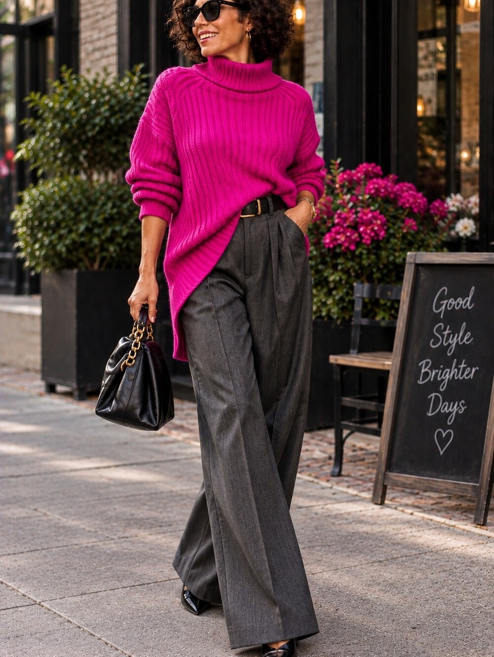 Fashion Nova Ribbed Mock Neck Sweater - Fuchsia